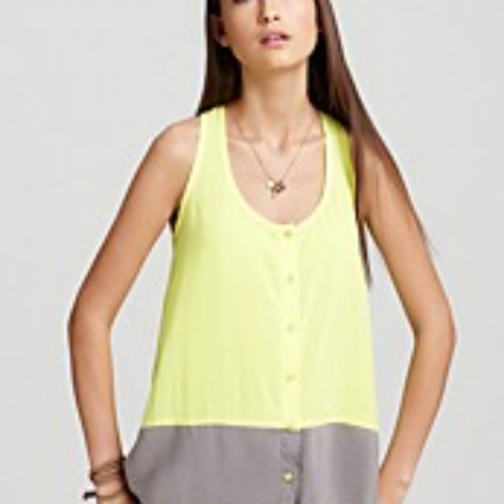 Splendid Highlighter Yellow Grey Tank Top